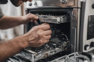 top rate technician fixing broken oven
